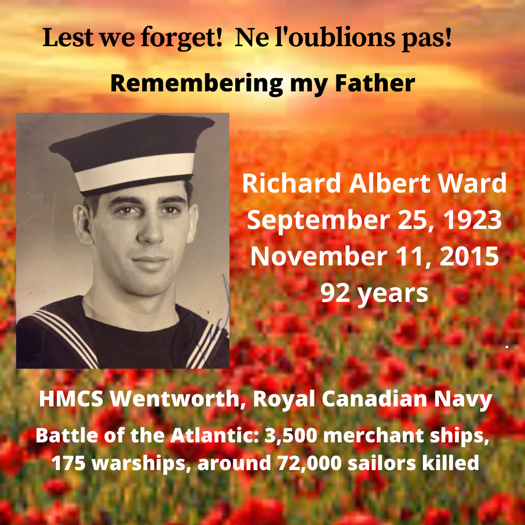 Remembering my Father, Richard Albert Ward. Remembrance Day November 11 2022 and the anniversary of his passing in 2015.